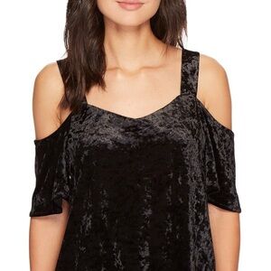 Sanctuary Black Velvet Cold Shoulder Top
